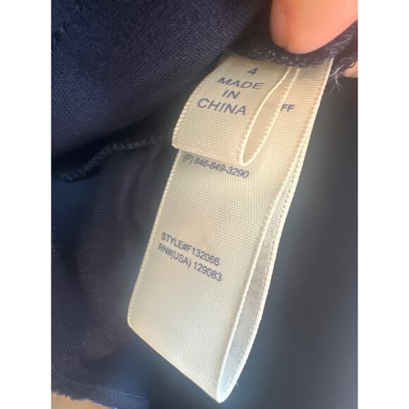 Rebecca Minkoff Navy, White, and Tan Block Style Preppy Peplum Zip Up Blouse - Picture 4 of 7